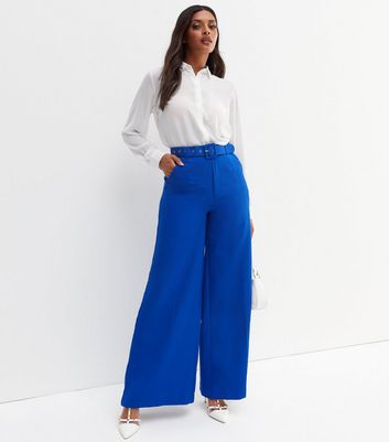 QUIZ Bright Blue Belted Tapered Trousers  New Look