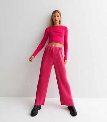 Bright Pink Tailored High Waist Wide Leg Trousers  New Look