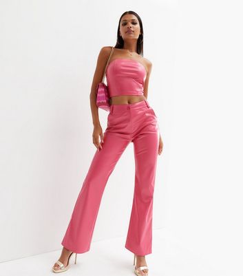 Bright Pink High Waist Wide Leg Trousers  New Look