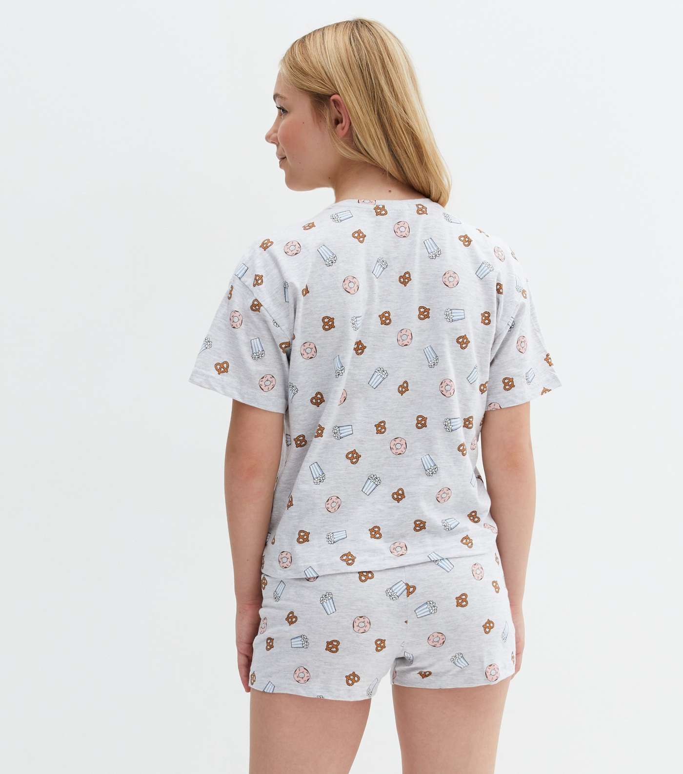 Girls Grey Short Pyjama Set with Snack Print Image 4