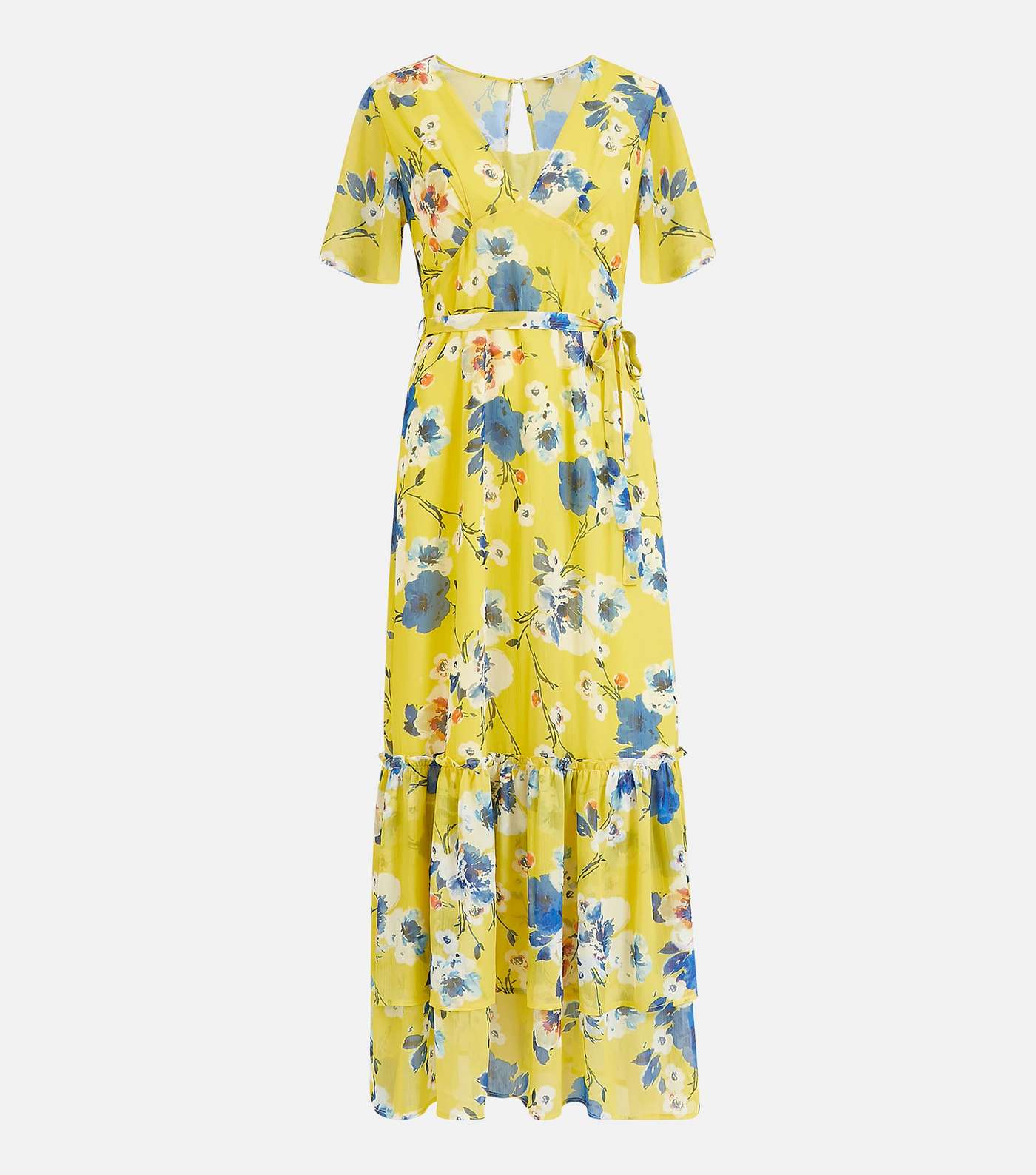 Yumi Yellow Floral Tiered Maxi Wrap Dress Image 4