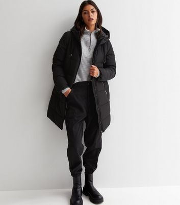 ONLY Black Zip Hooded Puffer Coat New Look