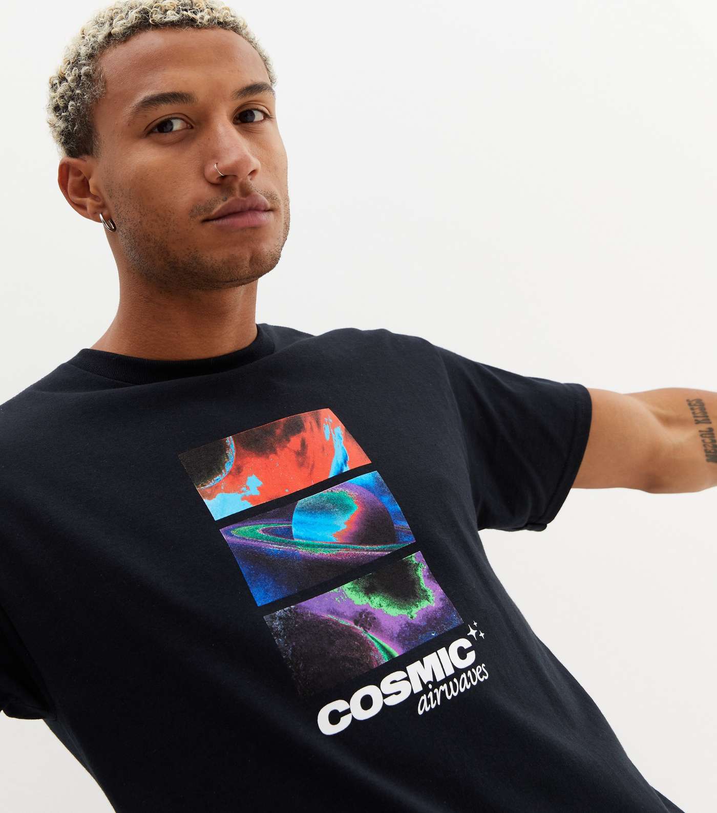 Black Cosmic Airwaves Logo T-Shirt Image 2