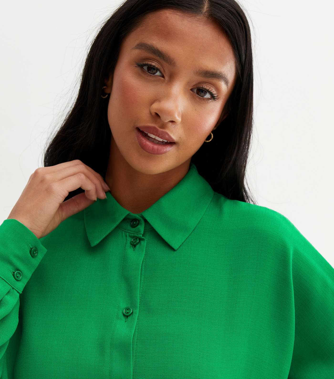 Petite Green Long Sleeve Oversized Shirt Image 3