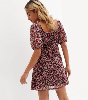 floral square neck tie front dress