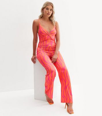 Tall Orange Zebra Print Strappy Twist Front Jumpsuit New Look