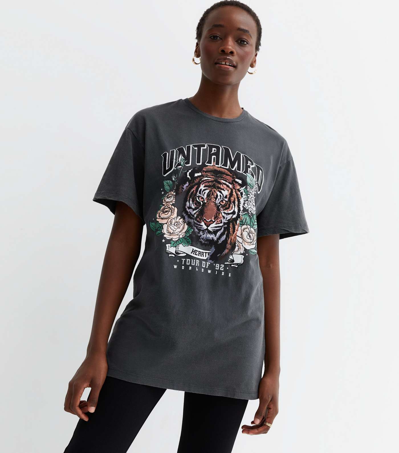 Tall Dark Grey Tiger Print Untamed Logo T-Shirt