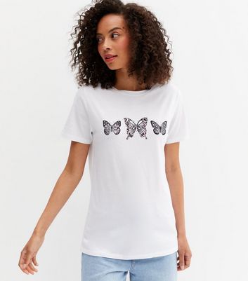 Damen Bekleidung Tall White Butterfly Leopard Print T-Shirt