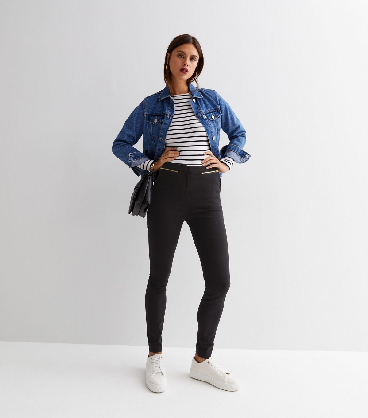 Women's Black High Waist Skinny Fit Zip Long Length Trousers New Look