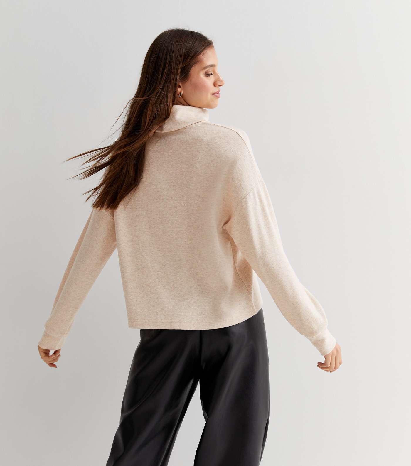 Cream Brushed Knit Roll Neck Boxy Top Image 4