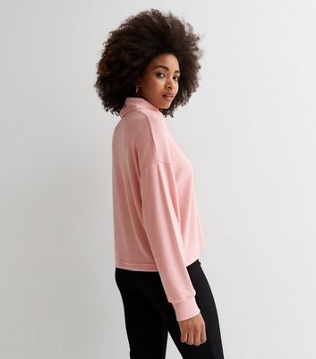 Pink Brushed Knit Roll Neck Boxy Top New Look