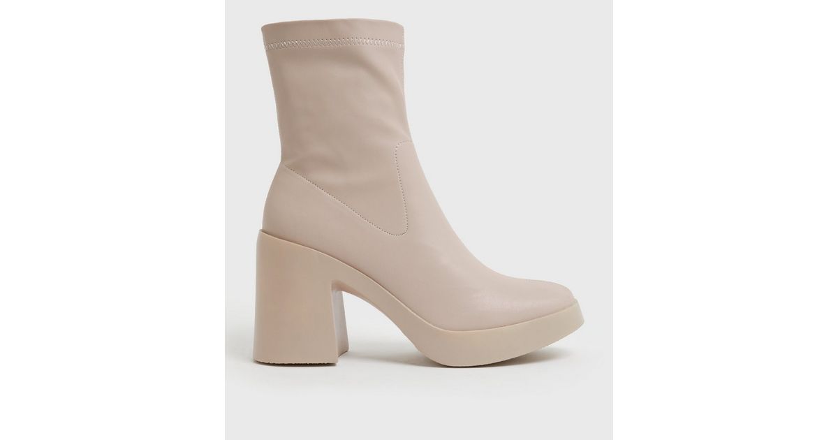 White Heel Sock Boots Platform Block Heel Sock Boots Boohoo