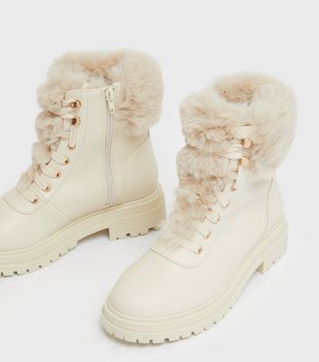 White faux sale fur boots