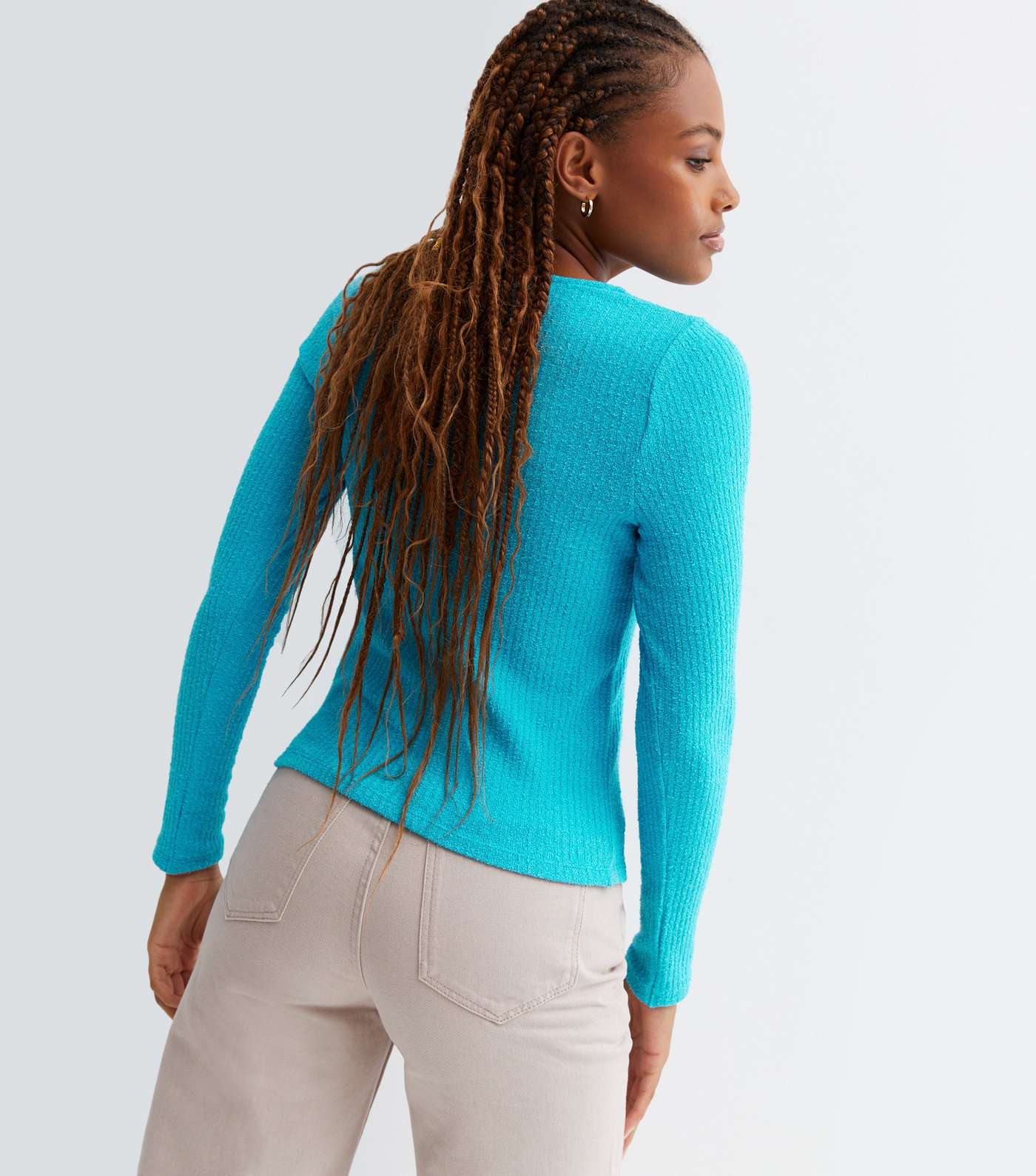 Turquoise Towelling Cut Out Long Sleeve Top Image 4