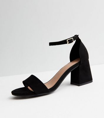 Black Suedette Block Heel Strappy Sandals | New Look