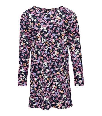 KIDS ONLY Black Floral Long Sleeve Dress New Look