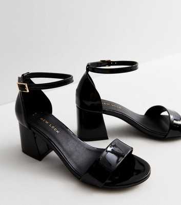 Black Patent Strappy Block Heel Sandals