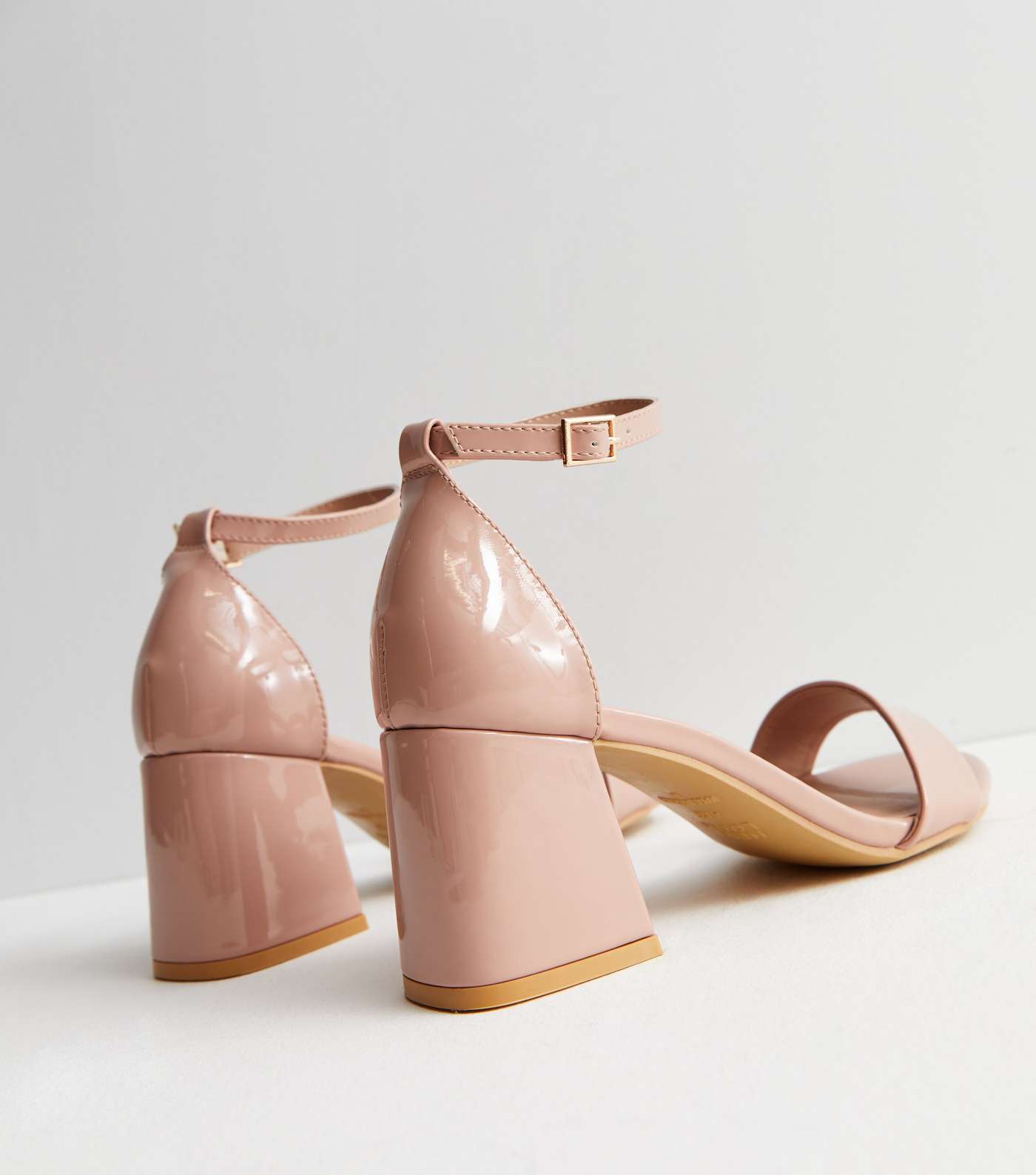 Pale Pink Patent Strappy Block Heel Sandals Image 3