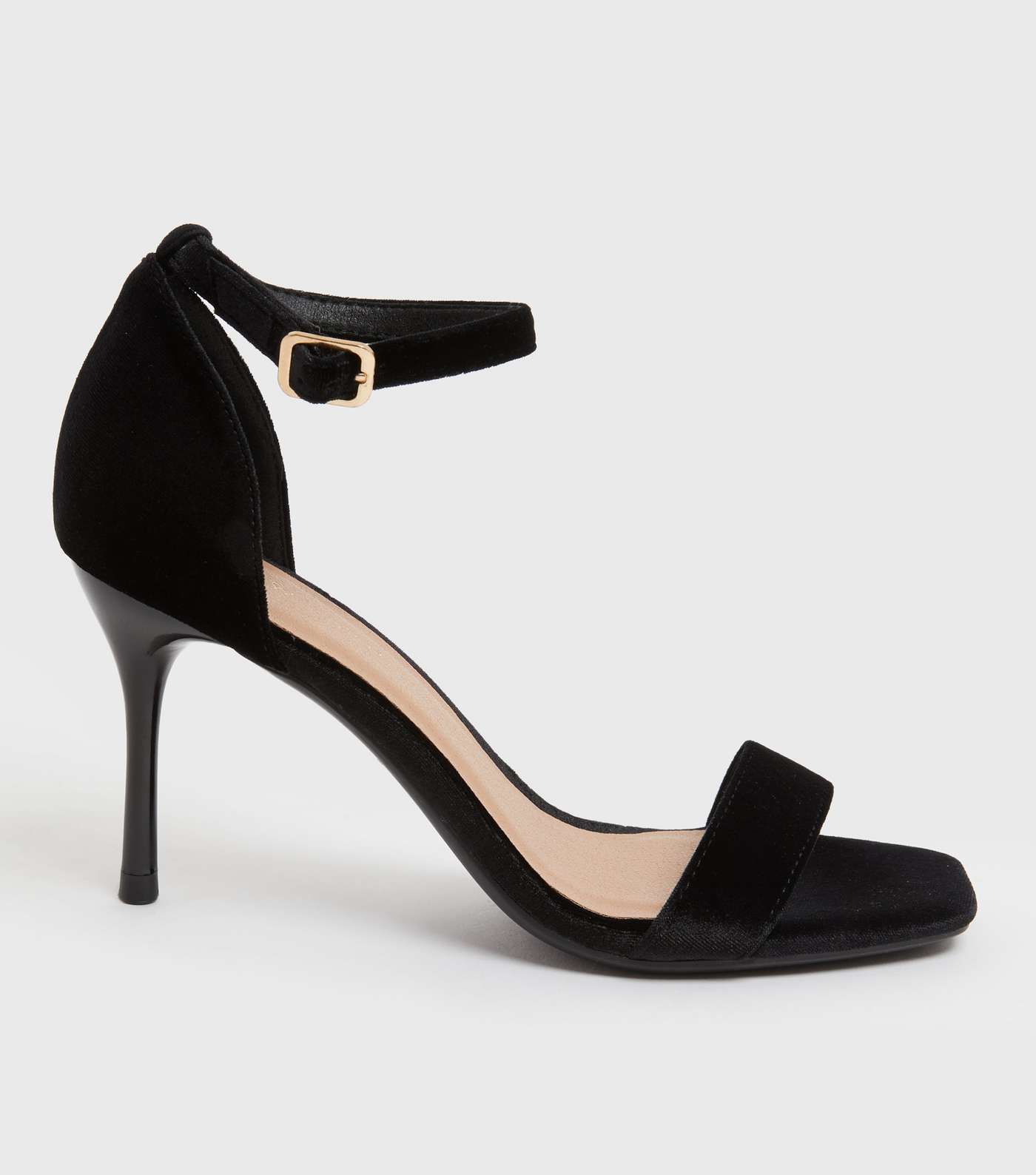 Black Velvet Stiletto Heel Sandals