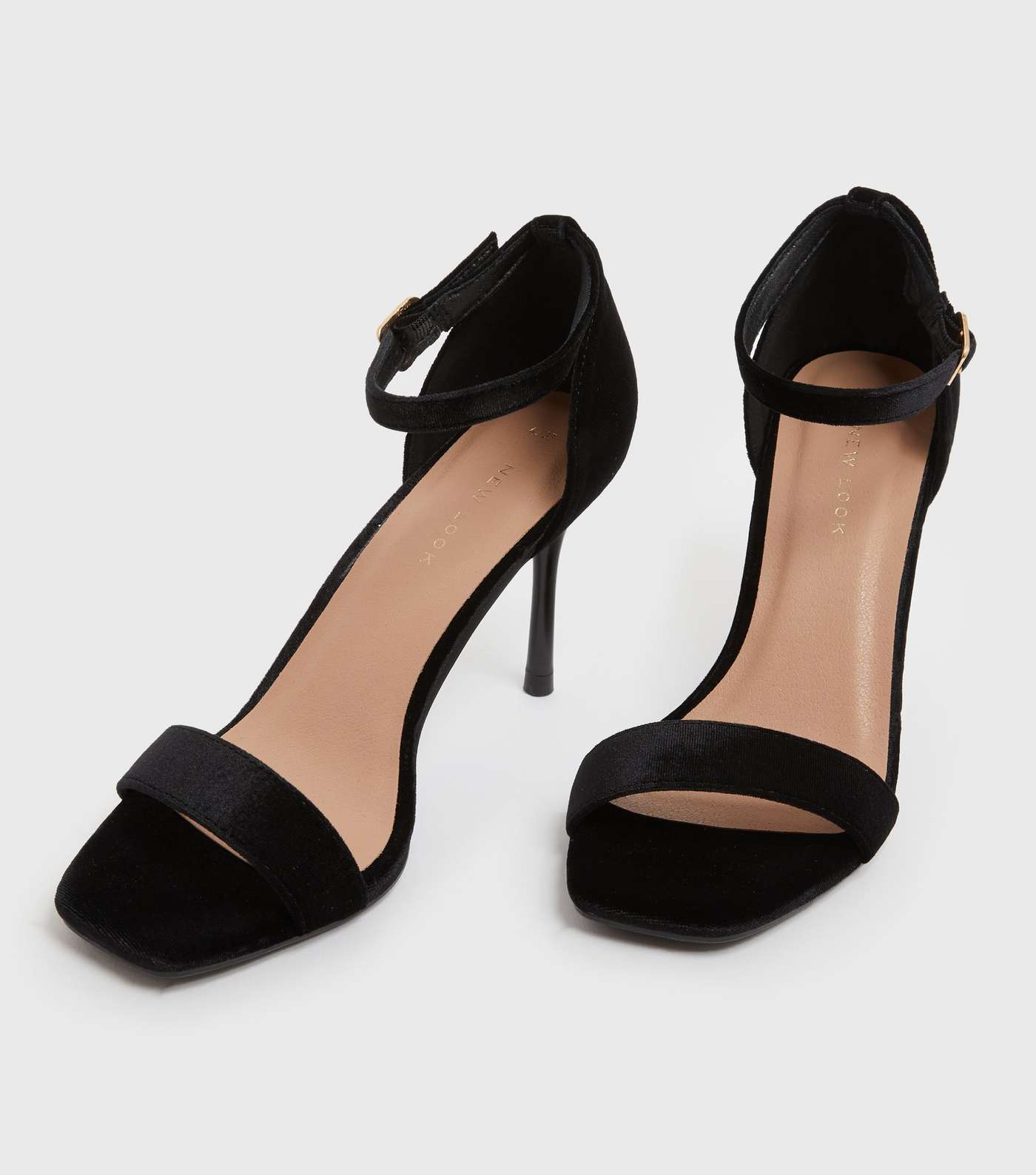 Black Velvet Stiletto Heel Sandals Image 3