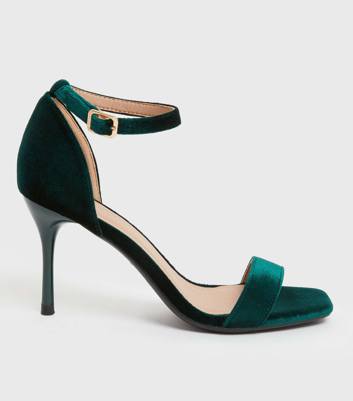 Dark Green Velvet Stiletto Heel Sandals