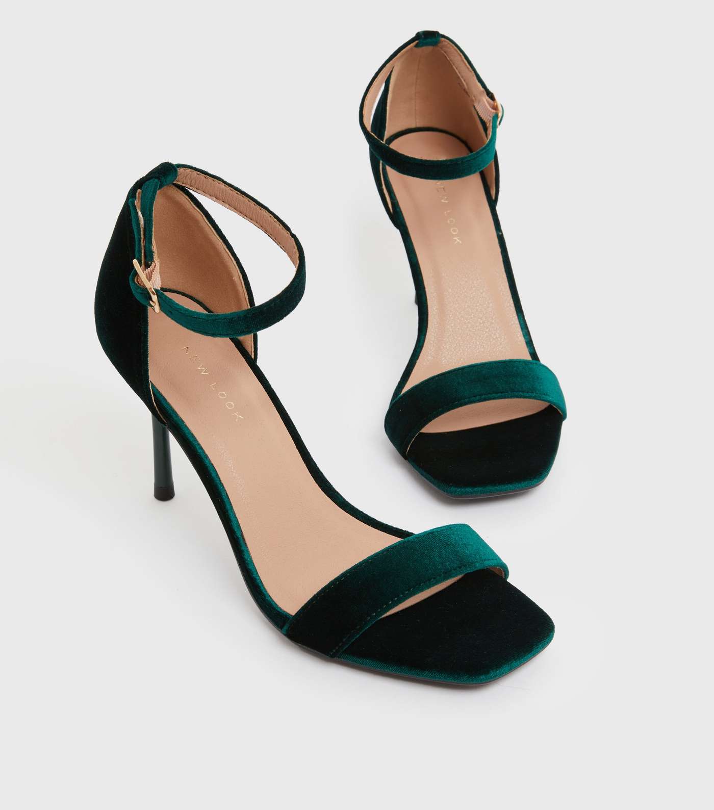 Dark Green Velvet Stiletto Heel Sandals Image 3