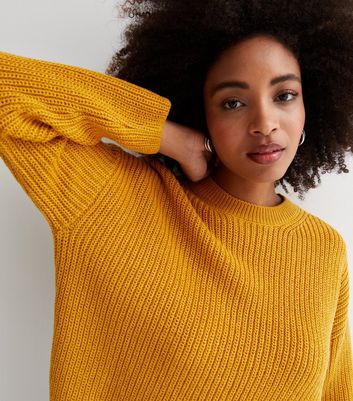 Mustard Knitted Split Hem Long Sleeve Jumper New Look