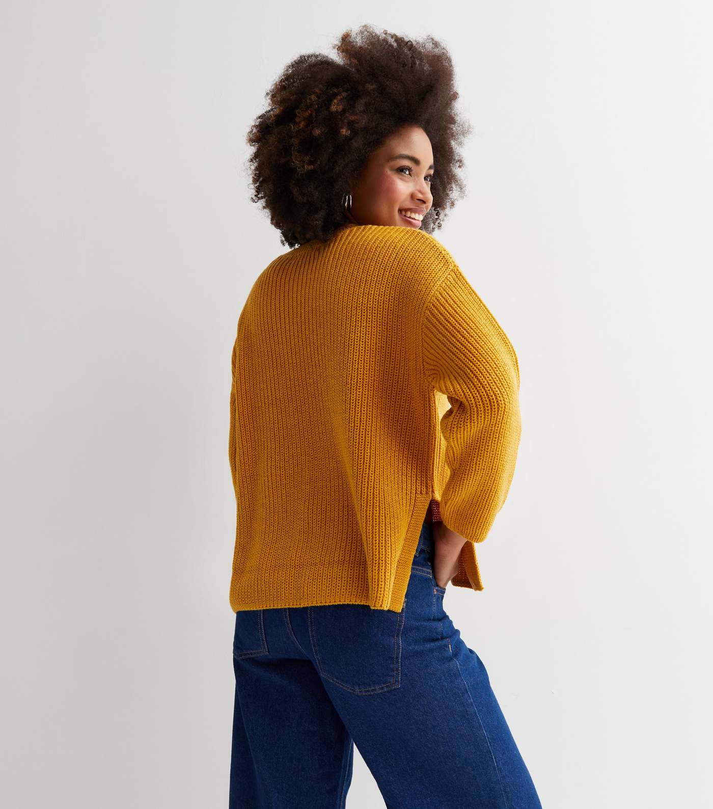 Mustard Knitted Split Hem Long Sleeve Jumper Image 4