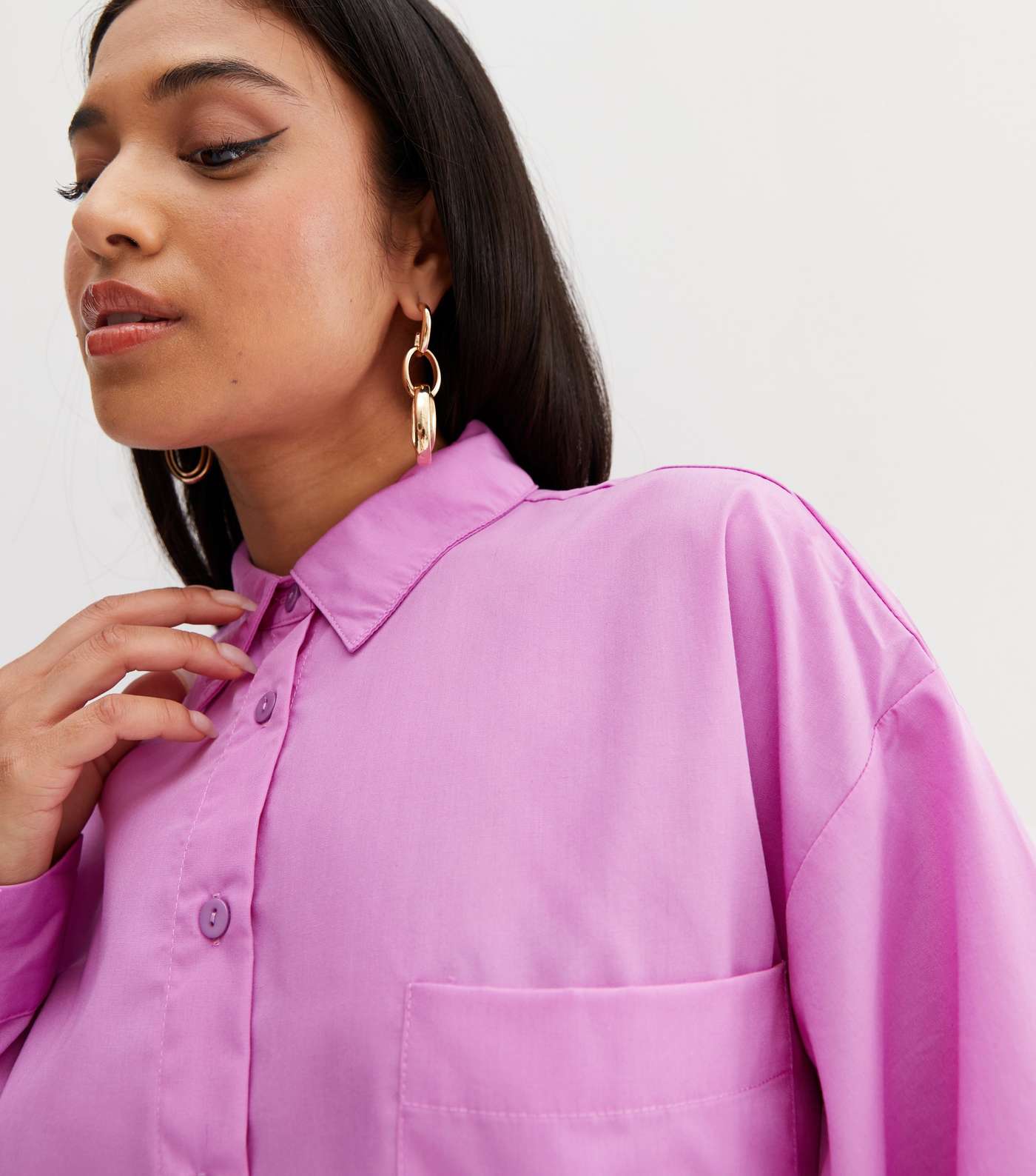 Petite Purple Poplin Long Sleeve Oversized Shirt Image 2