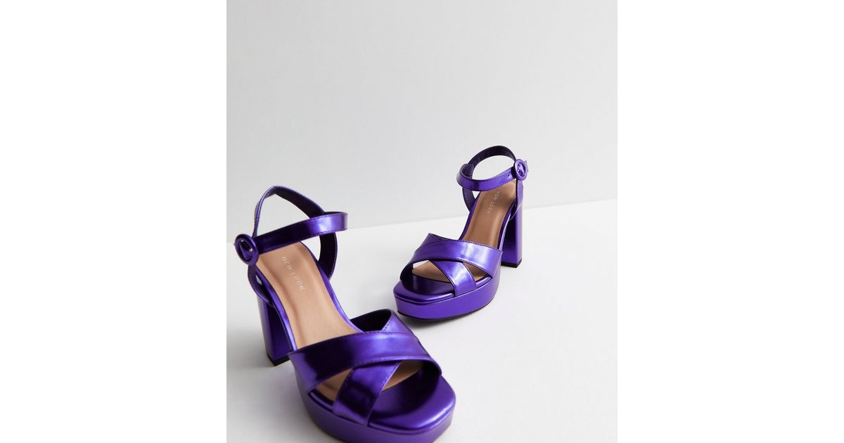 Purple Metallic Block Heel Platform Sandals | New Look