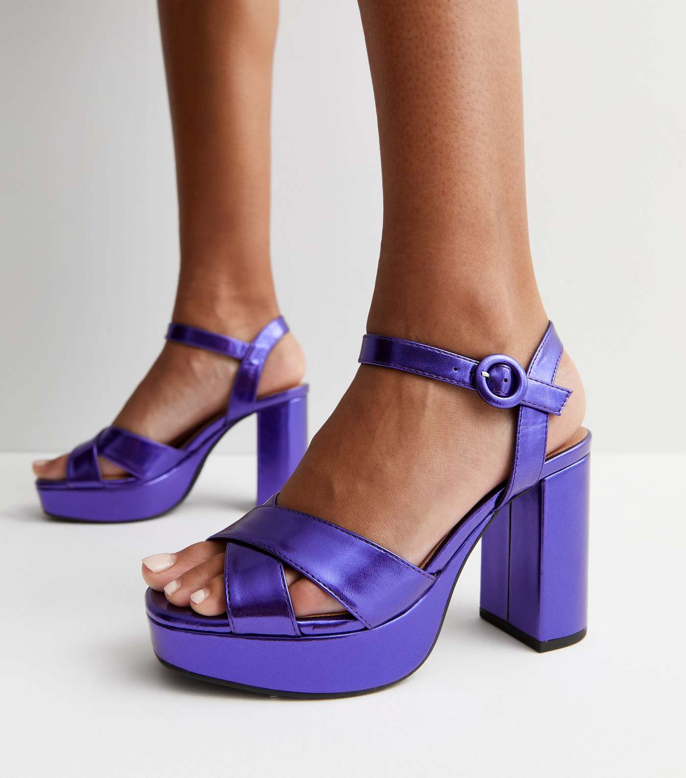 Purple Metallic Block Heel Platform Sandals Image 2