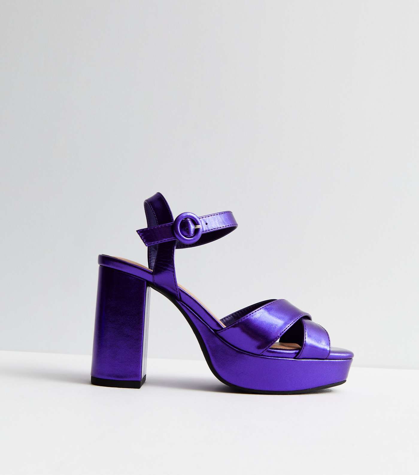 Purple Metallic Block Heel Platform Sandals Image 4
