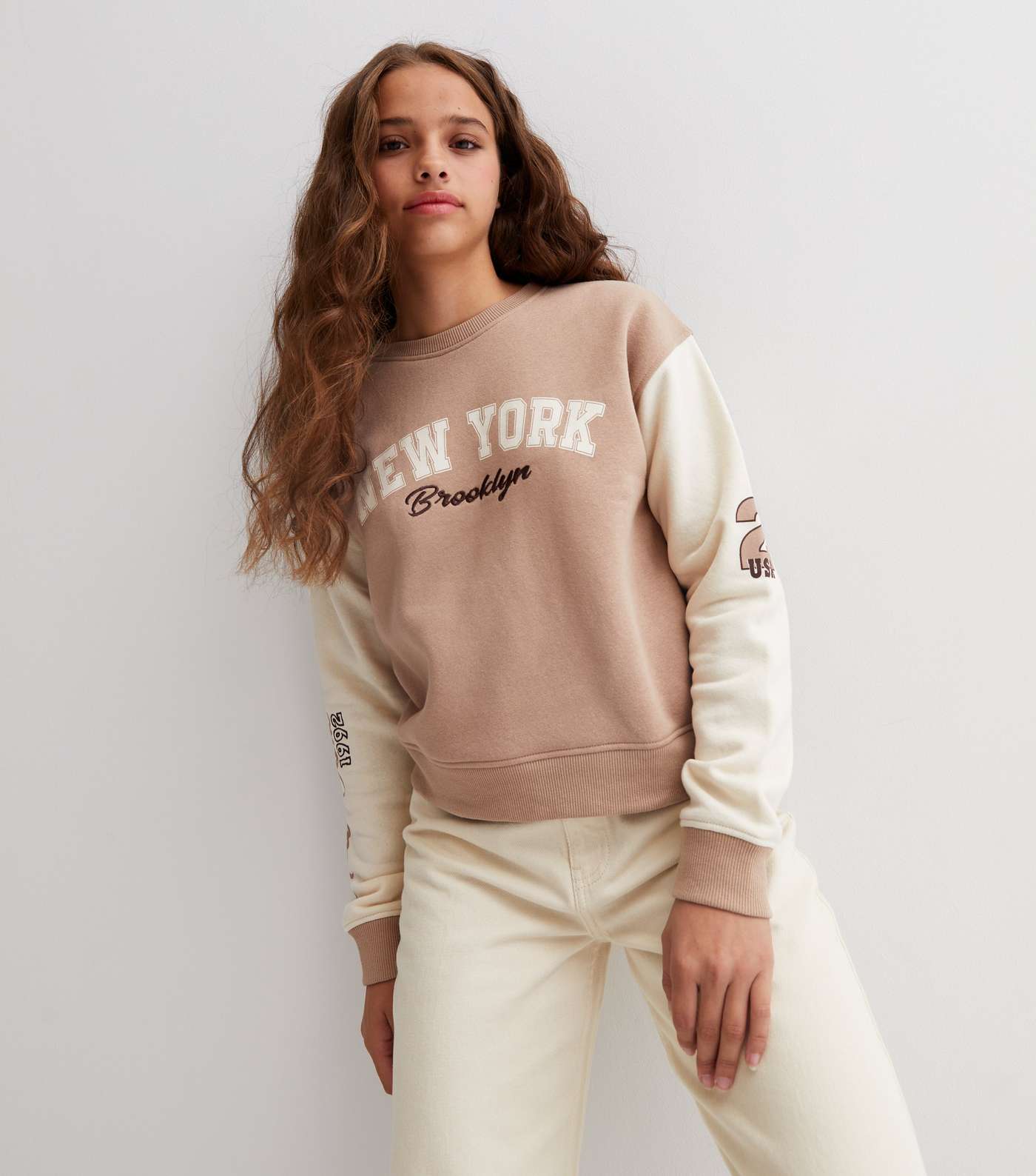 Girls Camel Colour Block New York Logo Sweatshirt