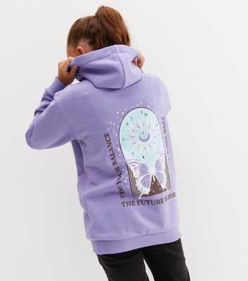 Girls Light Purple Mystic Butterfly Front and Back Logo Hoodie