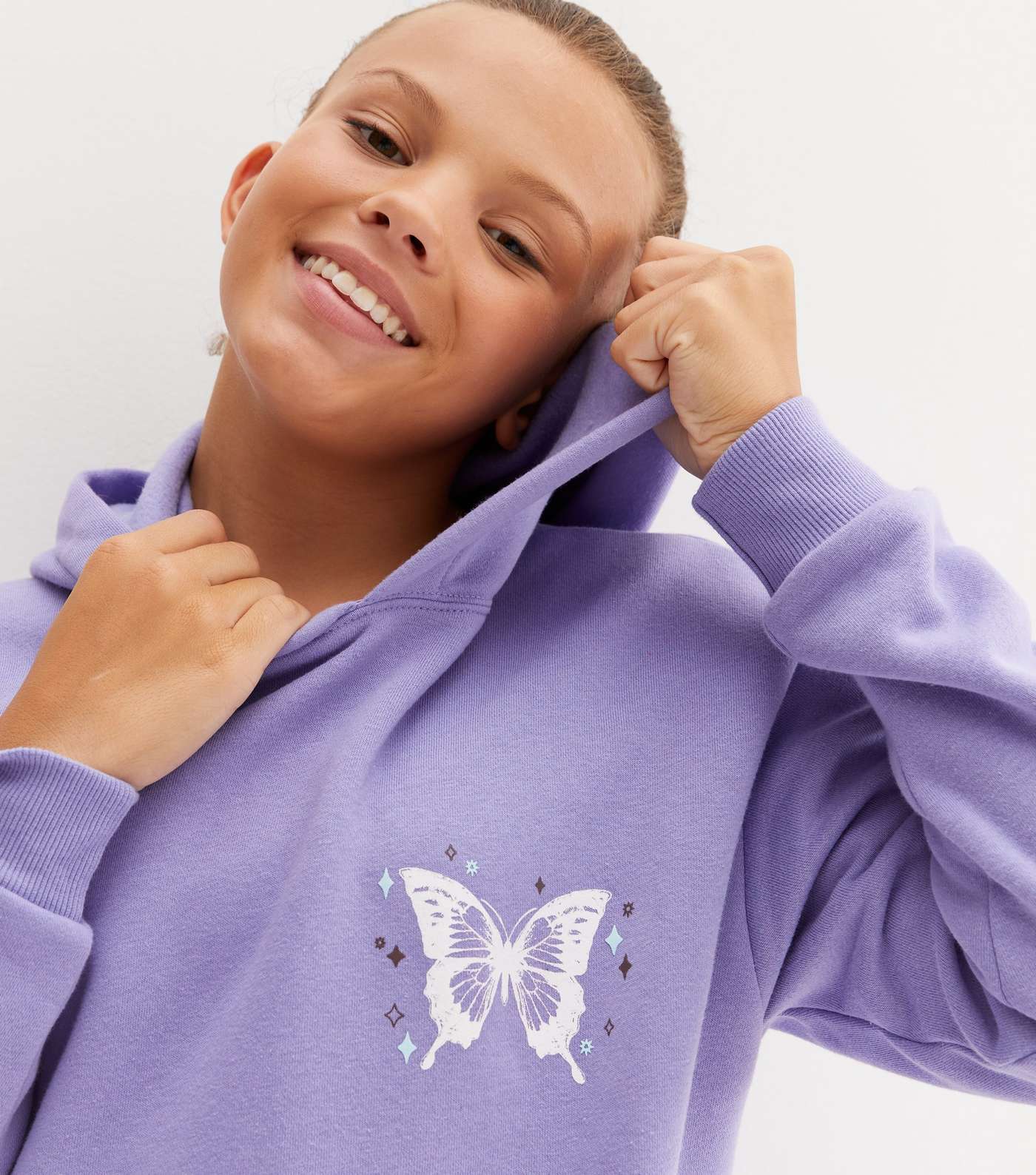 Girls Light Purple Mystic Butterfly Front and Back Logo Hoodie Image 3