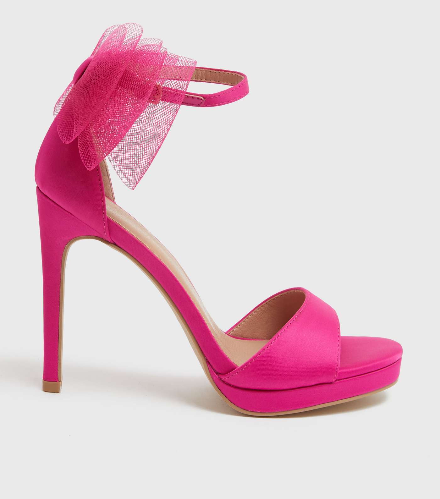 Bright Pink Bow Back Platform Stiletto Heel Sandals
