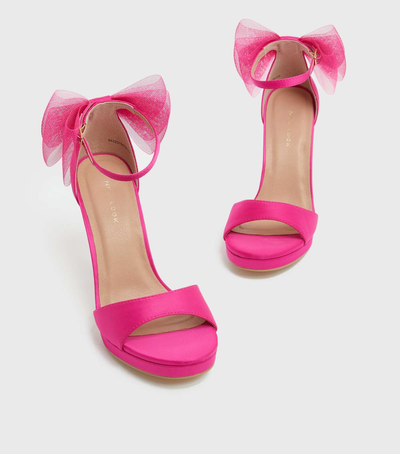 Bright Pink Bow Back Platform Stiletto Heel Sandals Image 3