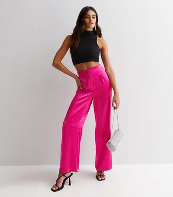 First Distraction the label Tall high waisted satin wide leg trousers in  dusky pink  ASOS