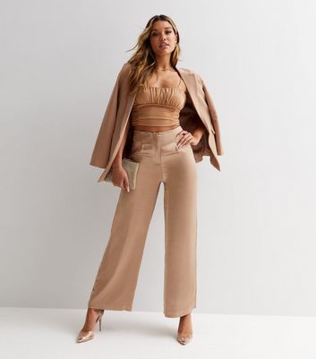 High Waisted Satin Wide Leg Pants | boohoo