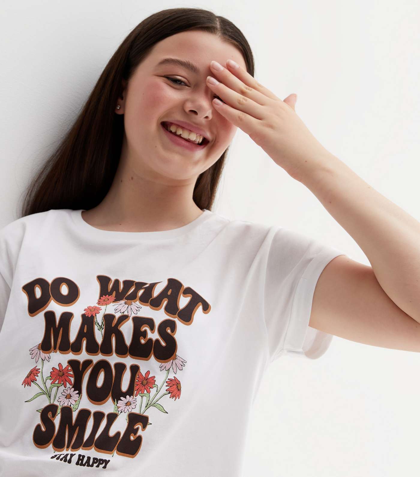 Girls White Do What Makes You Smile Logo T-Shirt Image 2