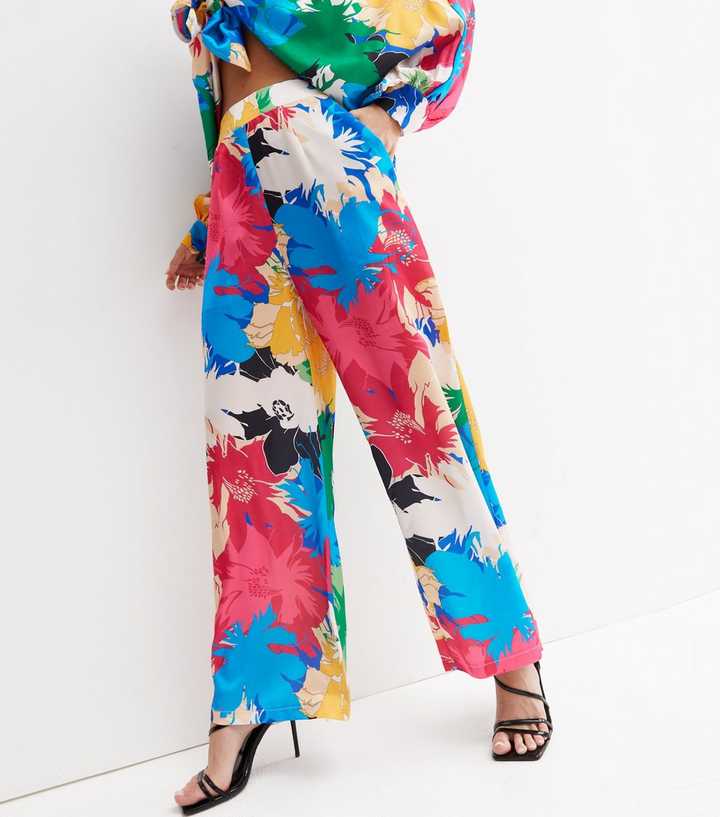 Trousers, Floral Printed Cotton Sateen Wide Leg Trouser