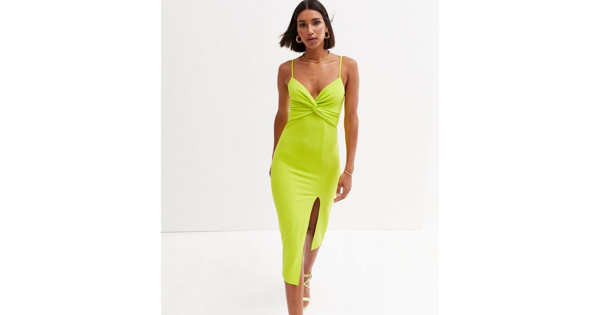 lime green bodycon midi dress Linden Light Green Bodycon Cape-Sleeve Midi Dress Club L London
