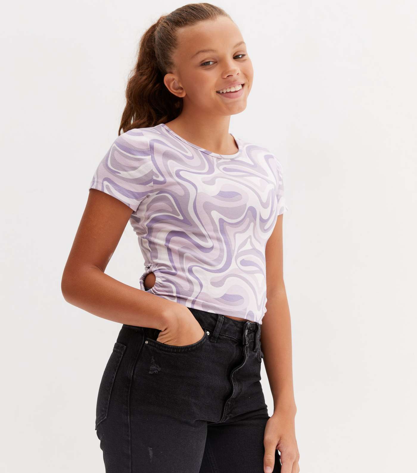 Girls Lilac Marble Cut Out Side Top