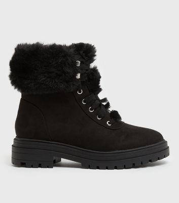 Black booties best sale with fur trim