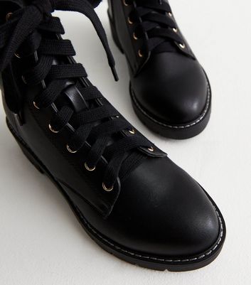 Black Contrast Stich Lace Up Chunky 