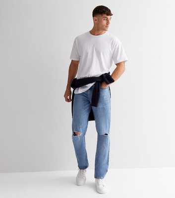 Blue Light Wash Ripped Knee Straight Fit Jeans