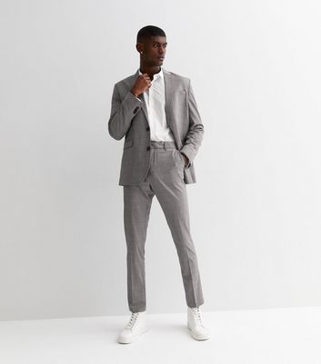 Men's Grey Check Skinny Suit Trousers New Look
