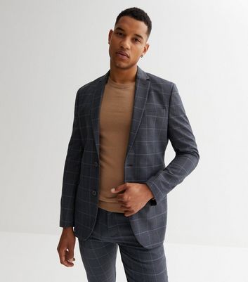 Navy Check Skinny Fit Suit Jacket New Look