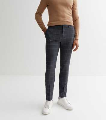 Navy Check Skinny Suit Trousers
