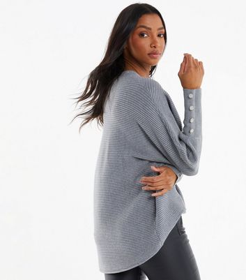 QUIZ Pale Grey Ribbed Knit Crew Neck 